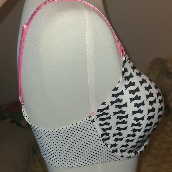 Victoria's Secret Black and White Dog Print Bra with Pink Straps - Picture 4 of 11